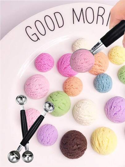 2 piezas/Set Cuchara de acero inoxidable para bolas de fruta, cuchara redonda y suave para bolas de melón, apta para sandía, helado, fruta, paletas y albóndigas