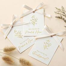 11pcs/Set Bridesmaid Invitation Cards, Ribbon Bow Floral Metallic Color Bride Gift, 8pcs "Will You Be My Bridesmaid?", 2pcs Maid Of Honor, 1pc Bridesmaid Invitation, Suitable For Wedding, Bridal Shower, School Supplies, Back To School (Beige Bow) - Multicolor - View 11
