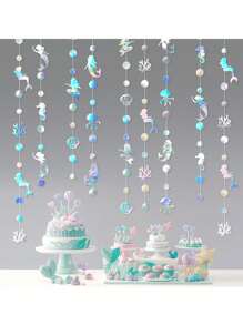 1pc Mermaid Pennant Banner, Glittering Mermaid Style Pennant, Novel Design, Great For Home Decor, Party, Birthday, Photo Backdrop, Suitable For Various Festivals, Gatherings, And Seasons