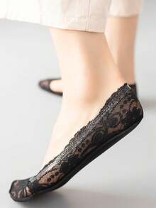 5 Pairs/Lot Socks Women's Ankle Short No-Show Invisible Foot Summer Thin Set White Low Cut Boat Lace Silicone Non-Slip - Multicolor - View 2