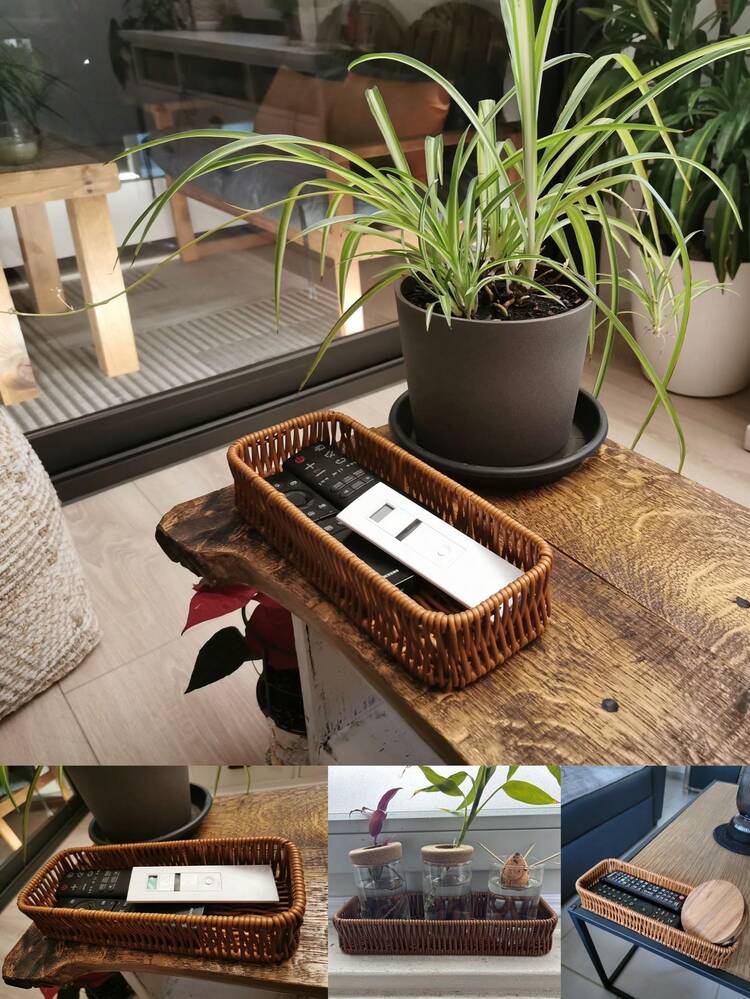 1 szt. Kosz do przechowywania z rattanu, 3 rozmiary kreatywnego przenośnego pojemnika do przechowywania łyżki i widelca, odpowiedniego do noży, widelców, łyżek, zastawy stołowej, narzędzi kosmetycznych, artykułów papierniczych do biura, wystroju sypialni, kosze do przechowywania trawy morskiej i rattanu Coastal Vibes, geometryczne metalowe kosze w stylu boho, naturalne doniczki do dekoracji domu na plaży, na powrót do szkoły - Wielokolorowe - Zobacz 2