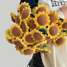 1pc Rose & Sunflower Bouquet Shawl, Handmade Crochet Office Nap Blanket Scarf, Gift For Friends