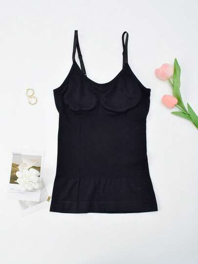 CELILIN Dam enfärgad enkel daglig bantningstopp sömlös shapewear-topp med magkontroll och shapewear-väst