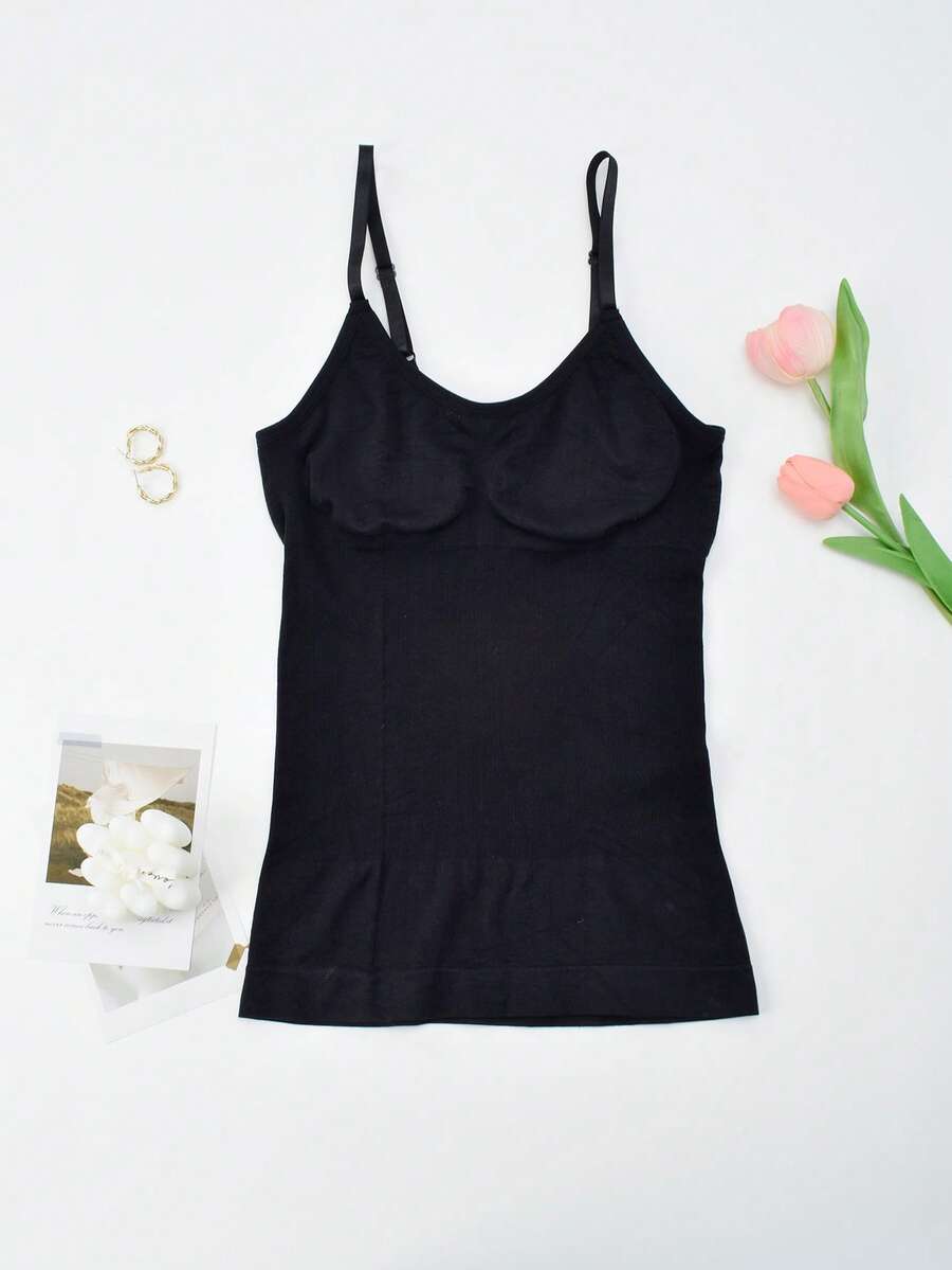 CELILIN Women's Solid Color Simple Daily Slimming Camisole Top Seamless Shapewear Top With Belly Control And Shapewear Vest