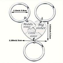3pcs Stainless Steel Sister Keychain Set - Cute Matching Heart Puzzle Design, Big Sis Mid Sis Lil Sis Engraved Key Rings, Creative Bag Charms & Backpack Pendants, Sister Gift Item|Sisterhood Symbols|Stainless Steel Jewelry, Customized Sister Gifts - 樣式 1 - 查看 2
