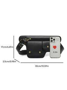 时尚欧美中世纪复古单肩带单肩包男女户外运动可调节拉链扣包朋克摩托风腰包手机包休闲百搭包适合日常户外街拍