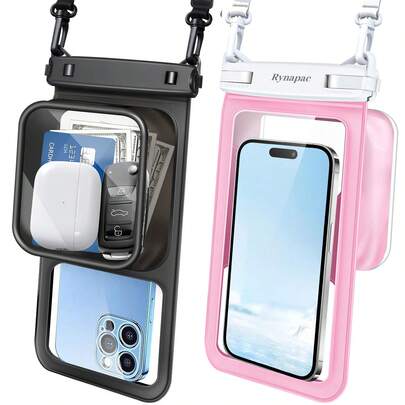 2pcs Floating Waterproof Phone Bag - 7.5 Inch Dual Compartment Clear Shockproof And Sand Resistant, A Must-Have For Swimming, Rowing, Kayaking