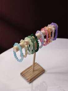 1pc Wooden Bead Jewelry Storage Rack, T-Shape Bracelet Necklace Hair Accessories Display Stand, Multipurpose Detachable Wooden Organizer Rack For Keys, Jewelry Home Storage Back To School - Wood Color - View 6