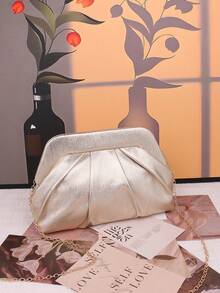 Rose Gold Pleated Clutch Bag For Women - Glossy Textured PU Leather Evening Purse, Elegant Party Clutch For Dates/Wedding/Banquet, Business Formal Handbag To Match Dresses & Gowns