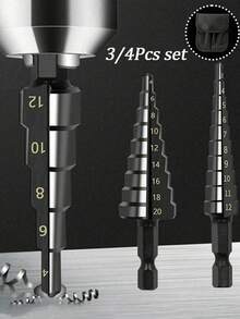 1/2PCS 阶梯钻头套装，钛涂层高速钢阶梯钻头套装，六角柄 TiN 涂层木材金属开孔器锥形阶梯钻头套装金属钻冲击钻配件，用于在金属板、钢材、木材、铝、塑料上切割孔