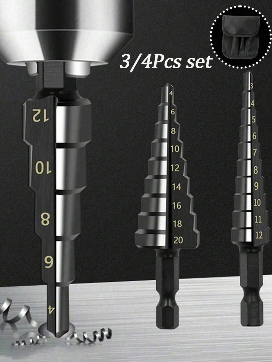 1/2PCS 阶梯钻头套装，钛涂层高速钢阶梯钻头套装，六角柄 TiN 涂层木材金属开孔器锥形阶梯钻头套装金属钻冲击钻配件，用于在金属板、钢材、木材、铝、塑料上切割孔