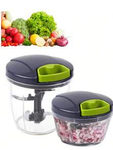 1 件多功能厨房蔬菜切碎机，手动食品加工机蔬菜切碎机，便携式手拉绳蒜蓉切碎机洋葱切碎机，适用于蔬菜、生姜、水果、坚果、香草等，（500 毫升、900 毫升两种尺寸可选）灰色 - 深灰色 - 查看 2