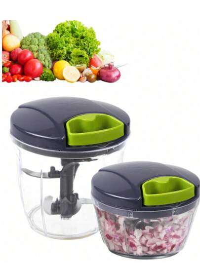 1Pc Multi-Functional Kitchen Vegetable Chopper,Manual Food Processor Vegetable Chopper, Portable Hand Pull String Garlic Mincer Onion Cutter For Veggies, Ginger, Fruits, Nuts, Herbs, Etc., (500ml, 900ml Two Sizes Available)Grey