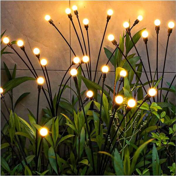 1 peça 6/8/10 LED Solar Firefly Estaca de chão, luz solar para caminho externo, iluminação à prova d'água para pátio, quintal, passarela, acampamento, feriado, decoração para festa de casamento