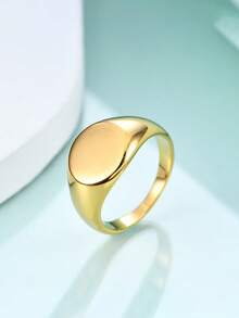1pc Minimalist Style Stainless Steel Plain Round Couple Ring - Yellow Gold - View 7