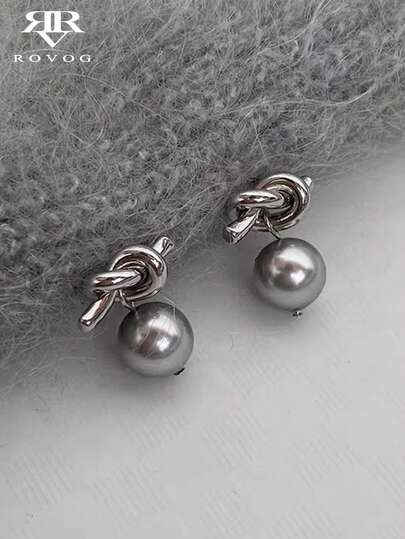 1 Pair Minimalist Petite Luxury Faux Pearl Women Stud Earrings, Elegant Daily Wear & Date