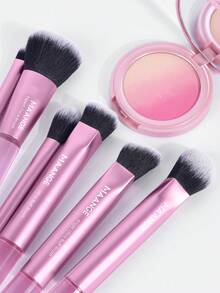 MAANGE 6支装方形铝制化妆刷套装，含化妆包，包括粉底刷、腮红刷、散粉刷、眼影刷、遮瑕刷、高光刷、修容刷、鼻影刷等，是旅行化妆的理想之选，也是送给女性和女孩的礼物。 - 粉色 - 查看 6