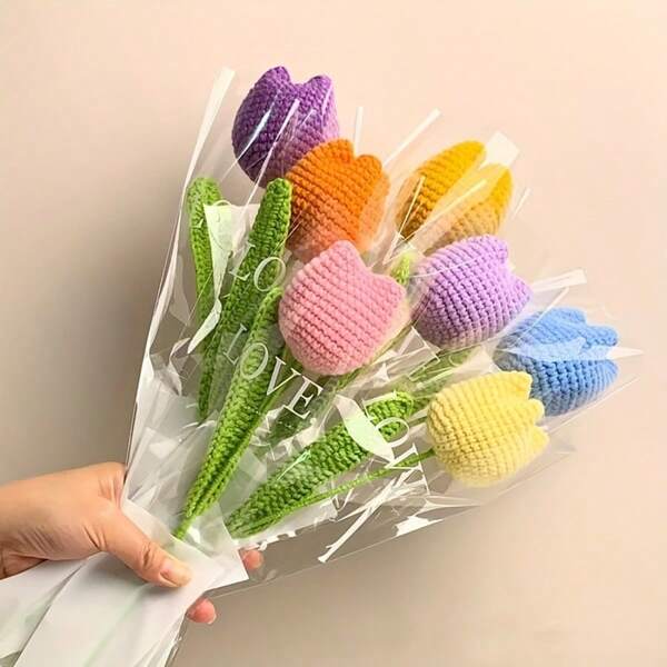 1pc Handmade Knitted Tulip Decoration For Living Room, Dining Room, Wedding, Home Decor, Spring Decoration, Party Decor, Valentine's Day Gift, Mother's Day Gift