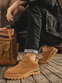 New Spring Outdoor Hiking Men Shoes, Fashion Casual Shoes Thick Sole Low-Top British Style Work Boots - Brown - View 2