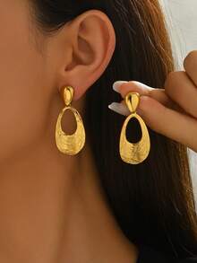 1 Pair Unique Asymmetrical Textured Design Earrings, Adds Elegance And Artistic Touch To Your Look, Suitable For Daily Wear Or Special Occasions - Yellow Gold - View 11