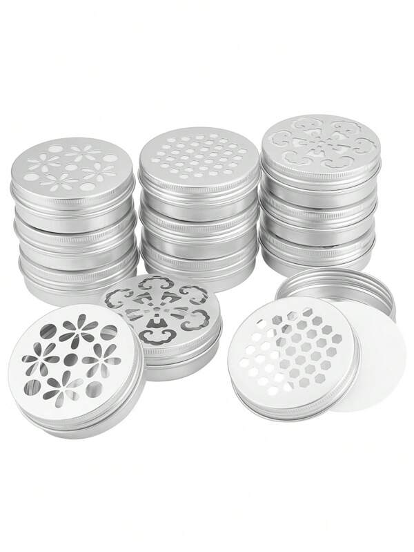 2 Ounce Aluminium Tins, 12pcs 3 Styles Empty Storage Containers With Hollow Lids 60ml Screw Lid Round Jars Sample For Aromatherapy Air Freshener Candles Travel Storage