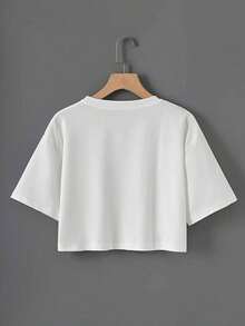 White Cropped Women's T-Shirt With Bold "Mexico" Text Graphic Casual Soft Short Sleeve Pure Cotton 220gsm T - Shirt - trắng - Xem 2
