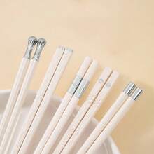 5双/10双可重复使用浅粉色金属筷子，适合户外和家庭使用，合金筷子防霉优质防滑耐热家居日常礼物 - 白色 - 查看 10