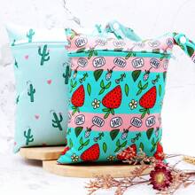 2 Pcs Cartoon Wet Bag, Waterproof Polyester Beach Diaper Laundry Baggie, Large Swimmer Dry Pouch, Small Makeup Cosmetic Travel Zipper Storage Toiletry Handbag For Girl