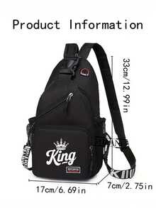 King Print Crossbody Bag, With Adjustable Shoulder Strap And Zipper Closure, Headphone Port, Casual Simple Commuter Backpack Suitable For Travel And Daily Use - Multicolor - View 7