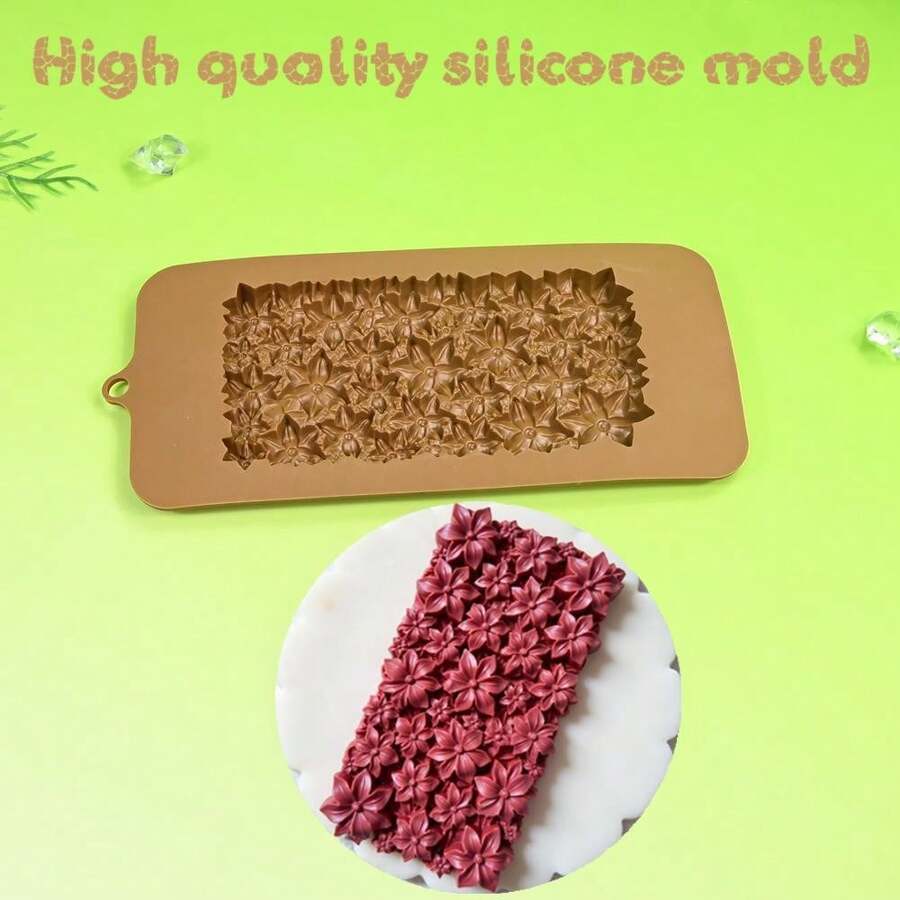 1pc Chocolate Silicone Mold With Flower Pattern, Fondant Cake Mold, DIY Fruit Decorated Baking Tool, Soap, Candle, Resin Casting Silicone Mold