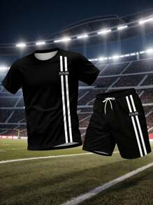 Conjunto de camiseta de manga corta con estampado y pantalones cortos para hombre, minimalista y de moda para el verano