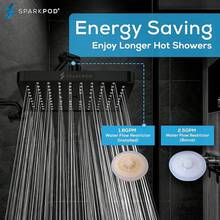 SparkPod Cabezal de regadera -Lluvia de alta presión -Diseño cromo moderno y lujoso -Instalación sencilla sin herramientas -El reemplazo ajustable perfecto para los cabezales de regadera de tu baños - Negro medianoche mate - Cuadrado de 8" - Ver 3
