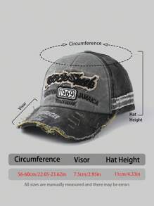 1pc Vintage Style Embroidered Letter Distressed Washed Hole Unisex Baseball Cap