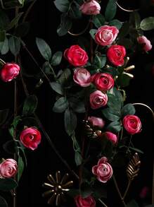 1 pièce Fleur artificielle réaliste en PU ressemblant à de la soie avec 4 fausses roses roses et blanches - Décoration de maison de style ferme moderne pour mariage, Pâques, fournitures de fête de printemps - Décoration de chambre, salon, jardin et mur de style vintage pour l'automne