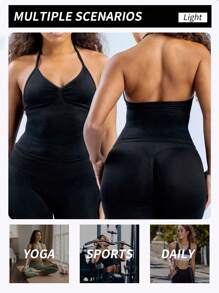 Yefecy Nouveau Top de yoga sport d'impact, Top de sport pour femme, vêtements de fitness, yoga, musculation, dos nu, plissé, soutien-gorge intégré avec bonnets