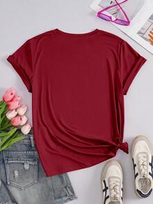 定制运动个性化礼品，定制女士T恤，添加照片（自拍/风景/全家福/朋友/情侣/图案/宠物等），设计您专属的个性化印花T恤作为礼物。夏季 - 酒紅色 - 查看 4