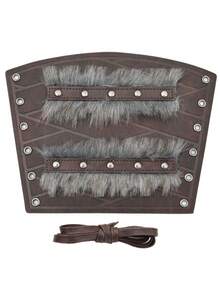 Nordic Viking Barbarian Arm Guards, Medieval Artificial Fur Gauntlets, Vintage Faux Leather Bracers For LARP Halloween - A - View 4