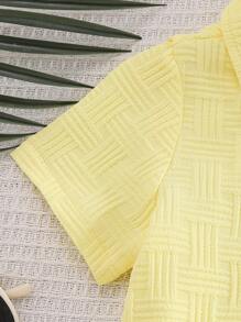 2pcs/Set Toddler Boys Textured Pocket Bear Embroidered Shirt And Shorts Street Fashion Children Outfit