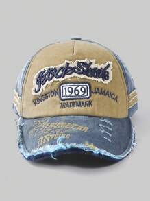 1pc Vintage Style Embroidered Letter Distressed Washed Hole Unisex Baseball Cap