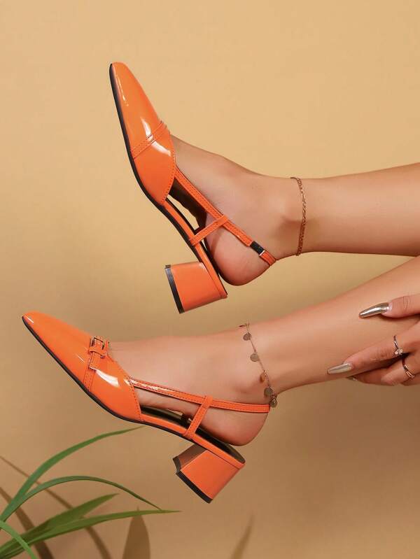 Women's Fashion Closed Toe Kitten Heel Slide Sandals, Wine Red Color, Pointed Toe High Heels