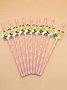10pcs Bee Shaped Paper Straws, Kid's Birthday Party, Dessert & Bubble Tea Decorations, Baby Shower Party Decor - Multicolor - View 12