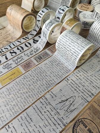 1 rulle 8M vintage engelsk tidningstext och siffror mönster Washi-tejp, DIY-dekoration scrapbookingtillbehör skolmaterial, tillbaka till skolan