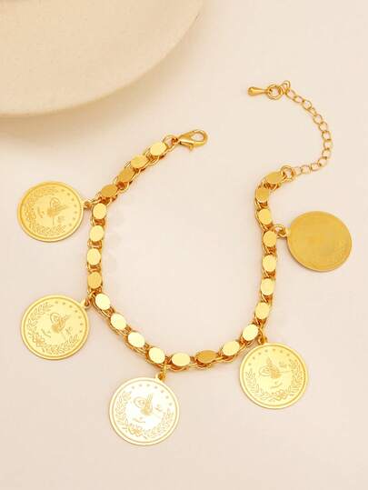 1 st moderiktigt guldpläterat myntarmband med mellanösternstil för kvinnor och mäns bröllopsfestsmycken accessoarer lämpliga för vardagsbruk