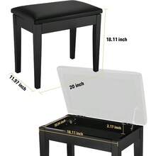 Bench Keyboard Stool, Solid Hard Wooden Digital Piano Stool With Large Storage, Black - Black - View 3
