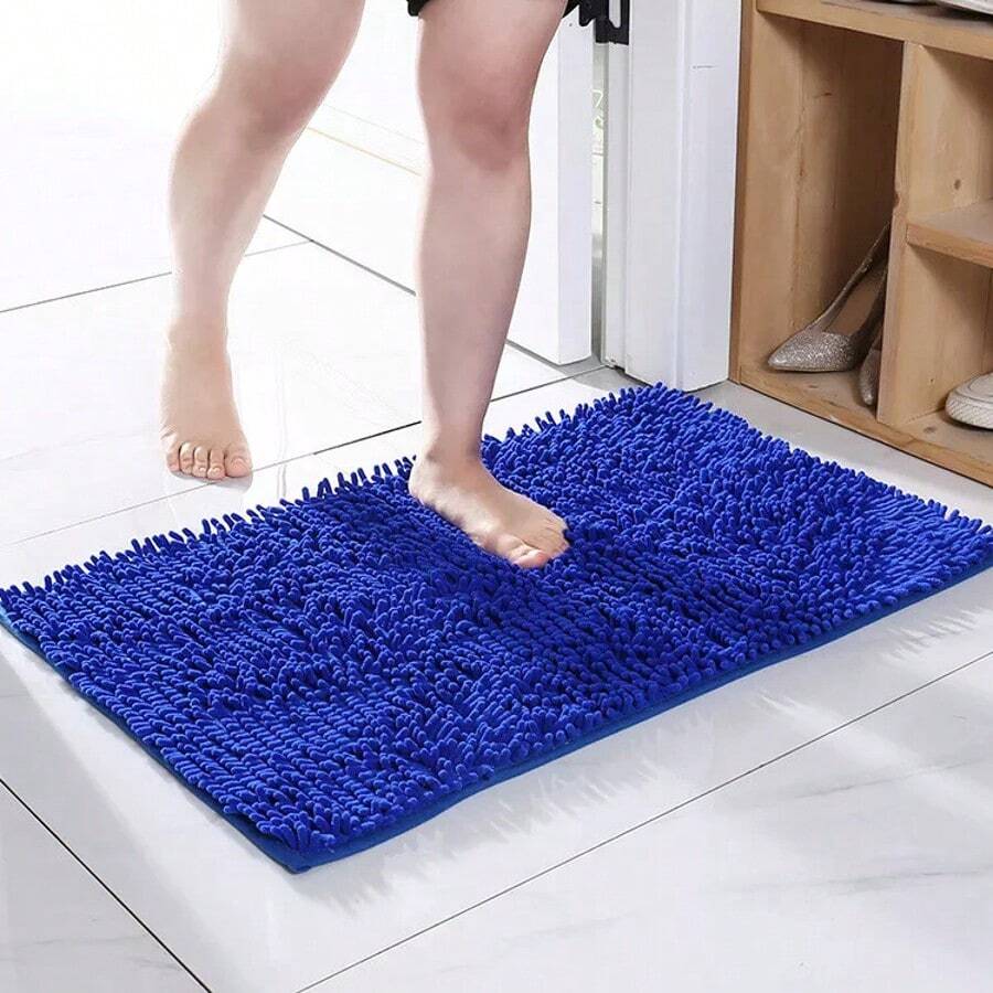 Non-Slip Absorbent Bath Shower Mat Rug, Super Soft Chenille, Machine Washable Bathroom Decor Entryway Decor Carpet Bathroom Accessories Back To School - Dark Blue - View 1