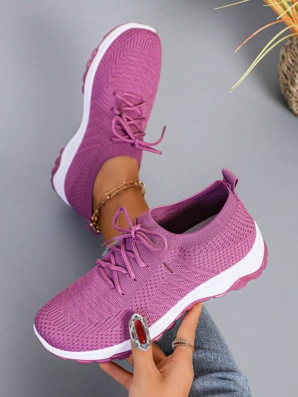 [Lila Damen Sportliche Sneaker] Rutschfeste flache Low-Top, Zweifarbige Außensohle, mit atmungsaktivem Premium-Mesh-Obermaterial, geeignet für den ganzen Tag, Laufen, Wandern, Fitnessstudio Training und Lässig