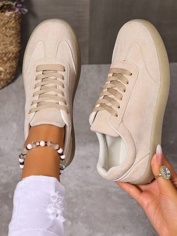 Women's Casual Sneakers, Retro Gump Style Solid Color Suede Casual Shoes, Casual School Style For All Season
