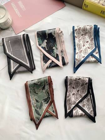 5 pièces Foulard en soie imprimé Cachemire, Léopard, Cachemire pour femmes, bandeau multifonctionnel élégant et décontracté pour un port quotidien et en cadeau, bandeau tubulaire, bandeau de sport