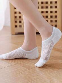 5 pares de calcetines invisibles blancos y negros finos para mujer con diseño de malla calada y antideslizante, calcetines tipo zapatilla ligeros, perfectos para el verano (sin cartón)