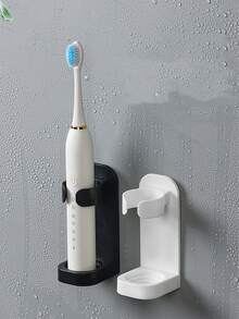 1pc Spiral Pattern Electric Toothbrush/Razor Holder, Wall-Mounted Non-Slip Strong Adhesive Toothbrush Organizer, Adjustable Bathroom Base Stand, Suitable For Razors, Beauty Devices, Toothpaste (Black & White) Bathroom Accessories - Multicolor - View 1